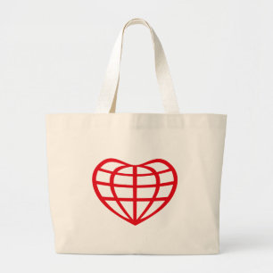 Grand Tote Bag Globe terrestre en forme de cœur Amour