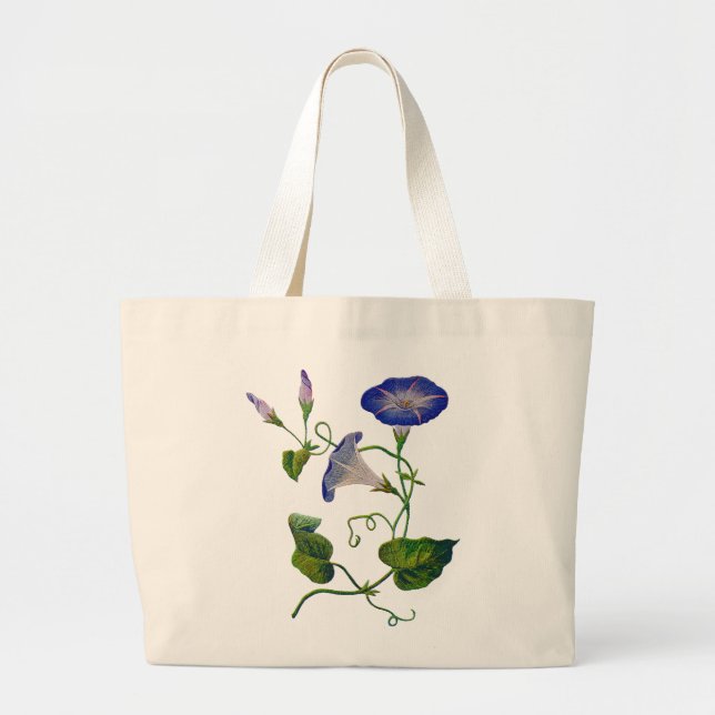 Grand Tote Bag Glories du matin bleu brodé (Devant)