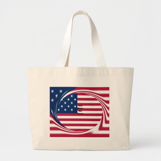 Grand Tote Bag God Bless Our Home : USA Flag Swirl Art (Devant)