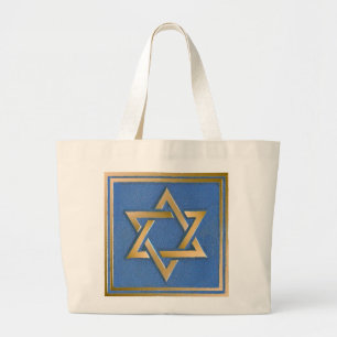 Grand Tote Bag Gold Blue Star de David Art Panel