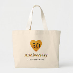 Grand Tote Bag Gold Heart 50th Anniversary Personnalisé
