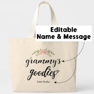 Grand Tote Bag Goodies de Grammy Cadeau floral personnalisé de Gr