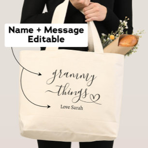Grand Tote Bag Grammy Things Cadeau personnalisé de petits-enfant