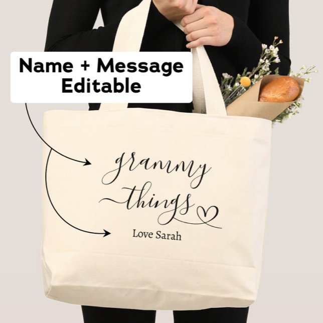 Grand Tote Bag Grammy Things Cadeau personnalisé de petits-enfant (Créateur téléchargé)