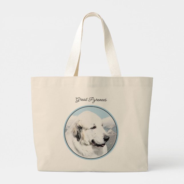 Grand Tote Bag Grande Pyrénées Peinture Blanc Original Animal de  (Dos)