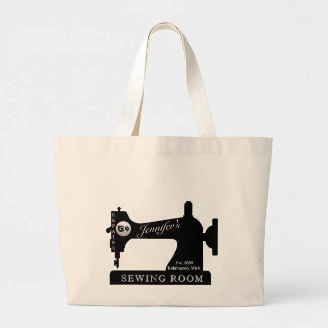 Grand Tote Bag Grande Salle De Couture De Seamstress Quilter Tiss (Devant)