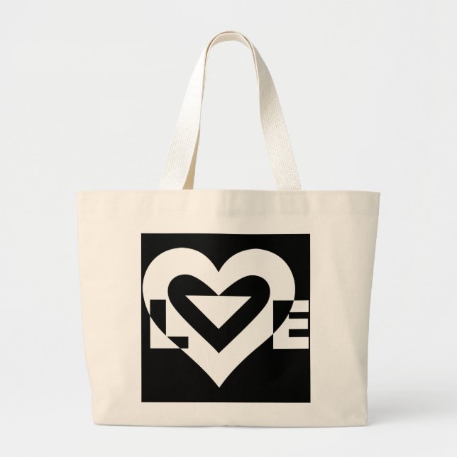 Grand Tote Bag Graphique d'amour cool, blanc (Devant)