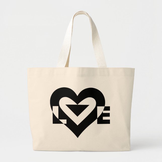 Grand Tote Bag Graphique d'amour cool, noir (Devant)