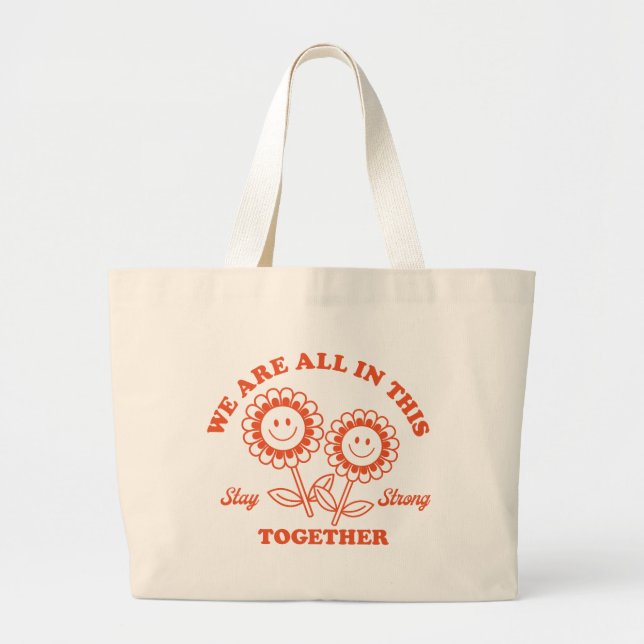Grand Tote Bag Graphisme Fleur Joyeux Retro (Devant)