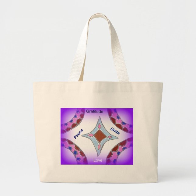 Grand Tote Bag "Gratitude Peace Love Unite" Mandala Art Imprimer (Devant)
