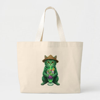 Grand Tote Bag Green cat drinking ice