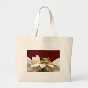 Grand Tote Bag grenouille d'arbre observée par rouge