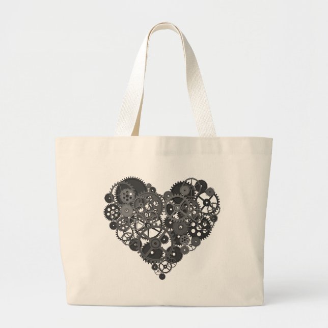 Grand Tote Bag Grey Gears Heart (Devant)