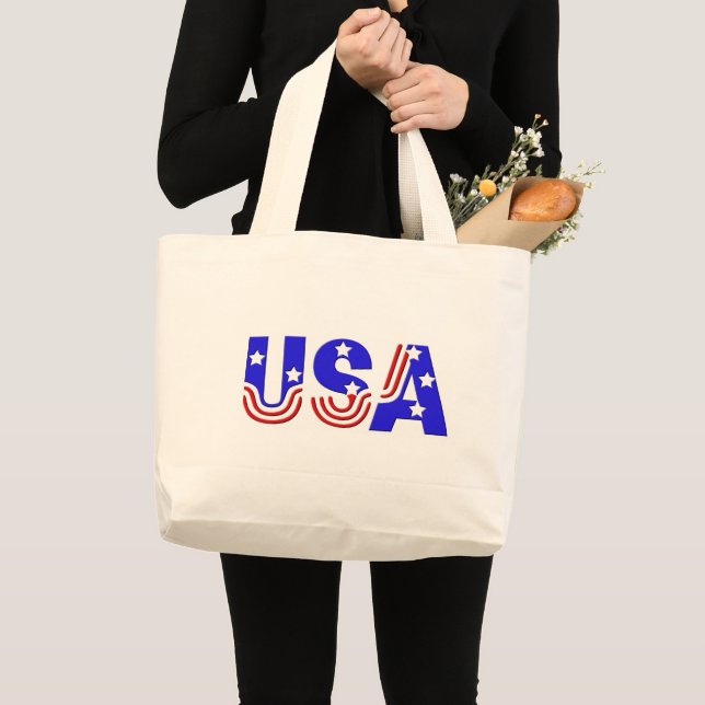 Grand Tote Bag Grocery Fourre-tout - USA en Stars & Stripes (Devant (produit))