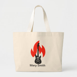 Grand Tote Bag Guitare crâne et flamme