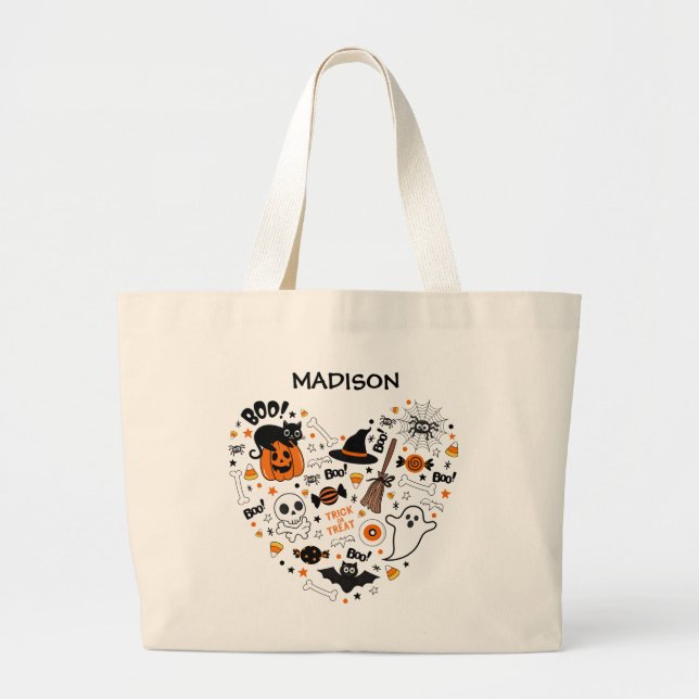 Grand Tote Bag Halloween éffrayant Noir Et Orange (Devant)