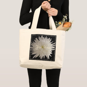 Grand Tote Bag HAMbyWG - Dahlia blanc fond noir