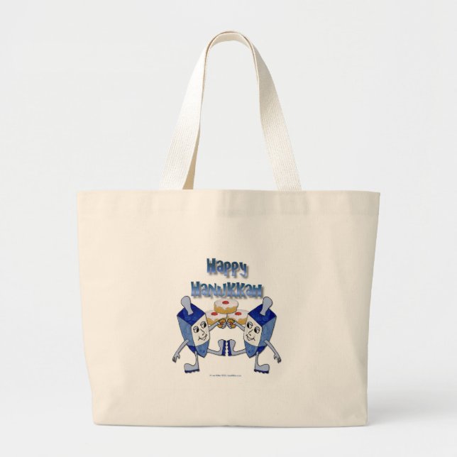 Grand Tote Bag Hanoukka Dancing Dreidels et Jelly Doughnut (Devant)