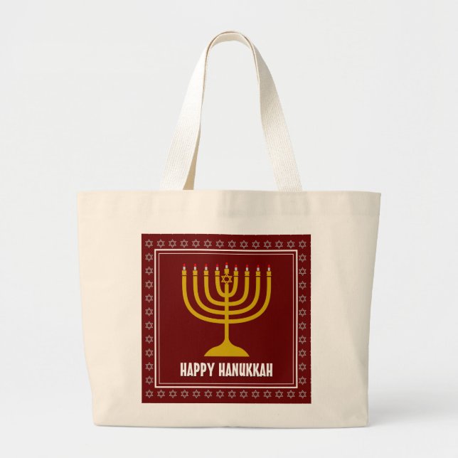 Grand Tote Bag HANUKKAH Étoile de David Ménorah Personnalisé ROUG (Devant)