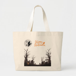 Grand Tote Bag Happy Halloween Witch Silhouette Design