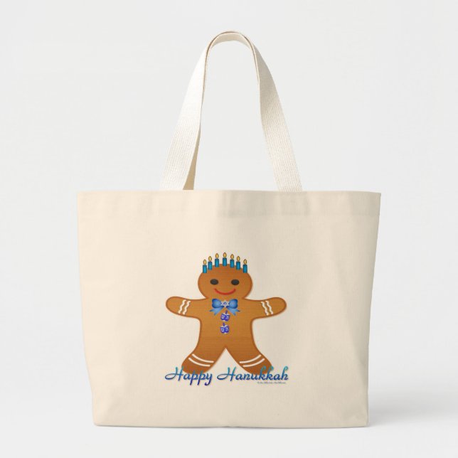 Grand Tote Bag Happy Hanoukka Gingerbread Man Menorah (Devant)