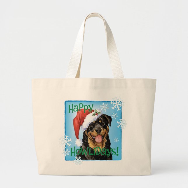 Grand Tote Bag Happy Howlidays Rottweiler (Devant)