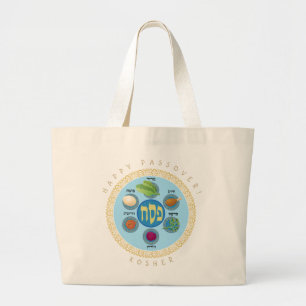 Grand Tote Bag Happy Passover & "KOSHER" Pesach food Noms seder