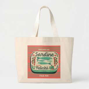Grand Tote Bag Happy Sardines Vert Vintage italien Conception ali