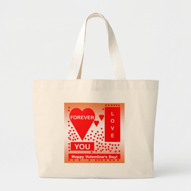 Grand Tote Bag Happy Valentine's Day Text Forever Love Hearts Red (Devant)