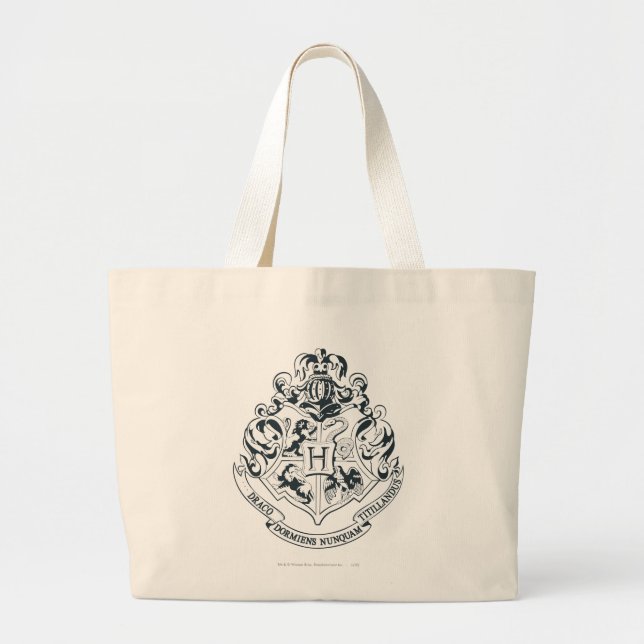 Grand Tote Bag Harry Potter | Cimier de Poudlard - noir et blanc (Devant)