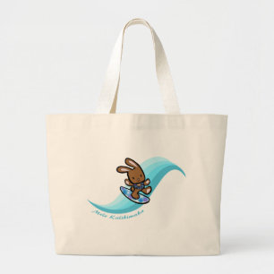 Grand Tote Bag Hawaiian Surfing Bunny Holiday Turq Dessin