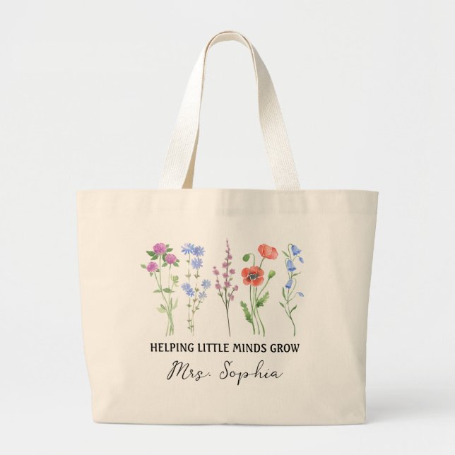Grand Tote Bag Helping Little Minds Grow Tote | Custom Name Teach (Devant)
