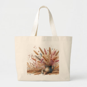 Grand Tote Bag Herbe des Pampas Moderne Boho Floral pour Automne