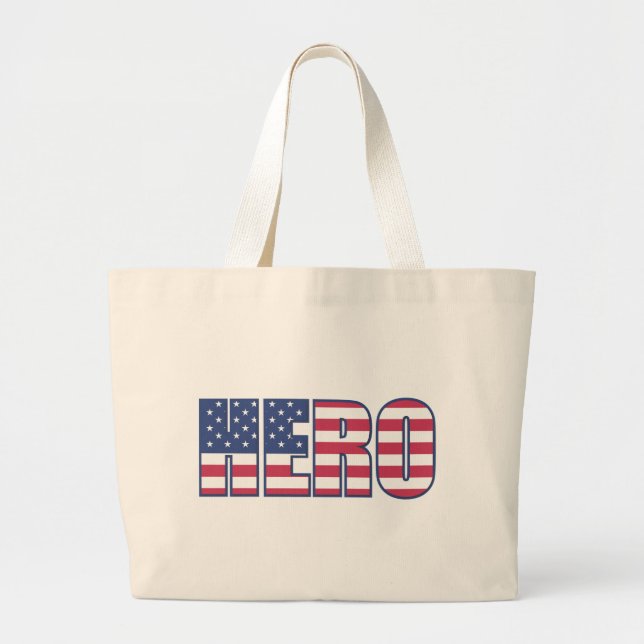 Grand Tote Bag Hero américain Drapeau Étoiles rayures rouge blanc (Devant)