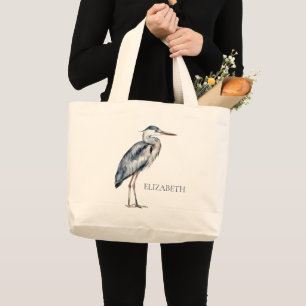 Grand Tote Bag Héron bleu côtier personnalisé