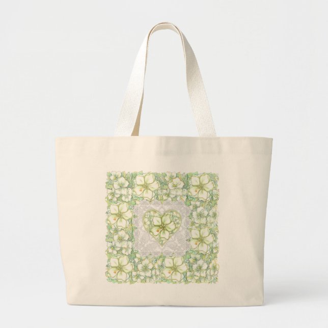 Grand Tote Bag Hibiscus & dentelle BLANC (Devant)