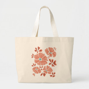 Grand Tote Bag Hippie Blooms : Artwork Abstrait Red Flower Power