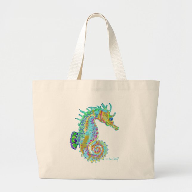 Grand Tote Bag Hippocampe Fourre-tout d'arc-en-ciel (Devant)