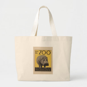 Grand Tote Bag Hippopotame vintage hippo zoo poster wpa