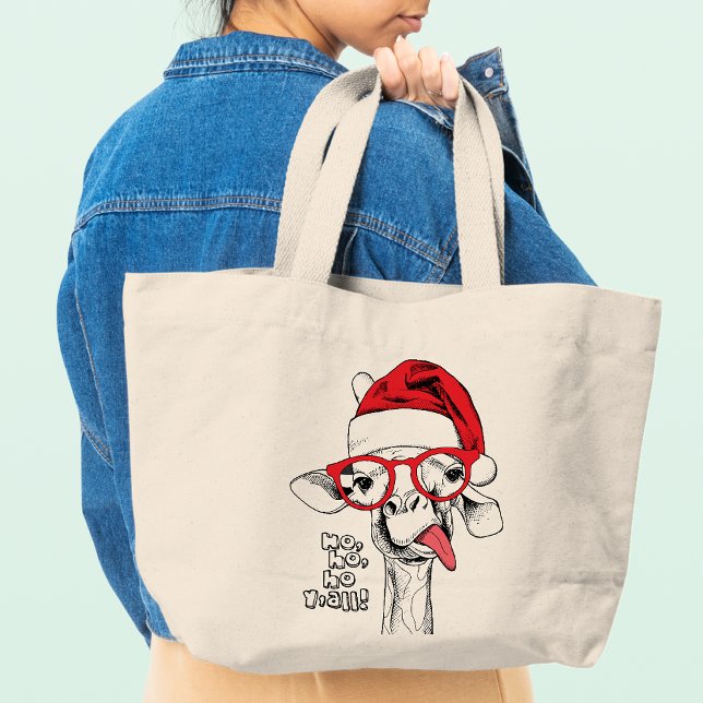 Grand Tote Bag Hipster Noël Giraffe Vacances drôle Animal animal (Créateur téléchargé)