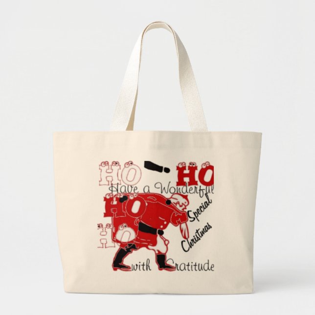 Grand Tote Bag HOHOHO Avoir un merveilleux Noël avec gratitude (Devant)