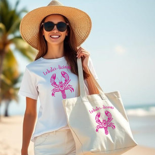 Grand Tote Bag Homard-Pêcheur Coeur-Hawaï Tropical-Rose
