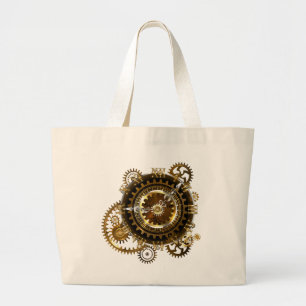 Grand Tote Bag Horloge Steampunk avec des engrenages anciens