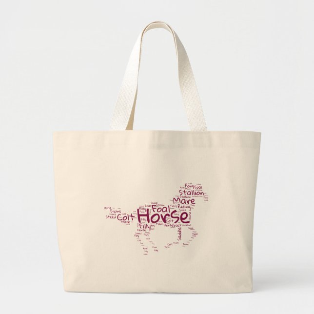 Grand Tote Bag Horse Word Cloud Design unique en Maroon (Devant)