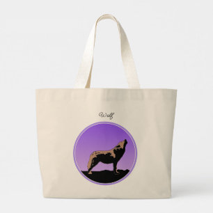 Grand Tote Bag Howling Wolf at Sunset - Art faunique original