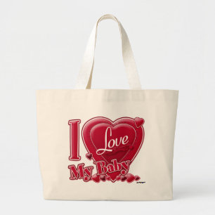 Grand Tote Bag I Love My Baby rouge - coeur
