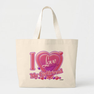 Grand Tote Bag I Love My Girlfriend rose/violet - coeurs