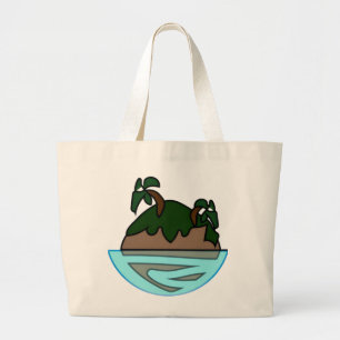 Grand Tote Bag Île tropicale de dessin animé minimaliste dans l'o