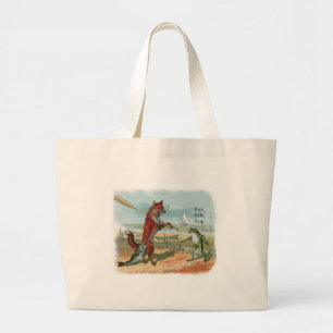 Grand Tote Bag Illustration ancienne de la pêche à la grenouille 