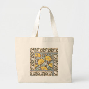 Grand Tote Bag Illustration Art Nouveau Poppy Fleur Jaune